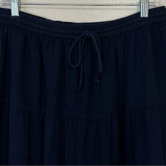 Anthology Linen Blend Navy Blue Tiered Midi Skirt - Picture 7 of 12